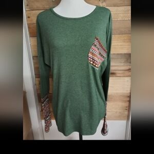 POGTMM Women's Fall Long Sleeve Tops Aztec Southwest Pattern T-Shirt Large